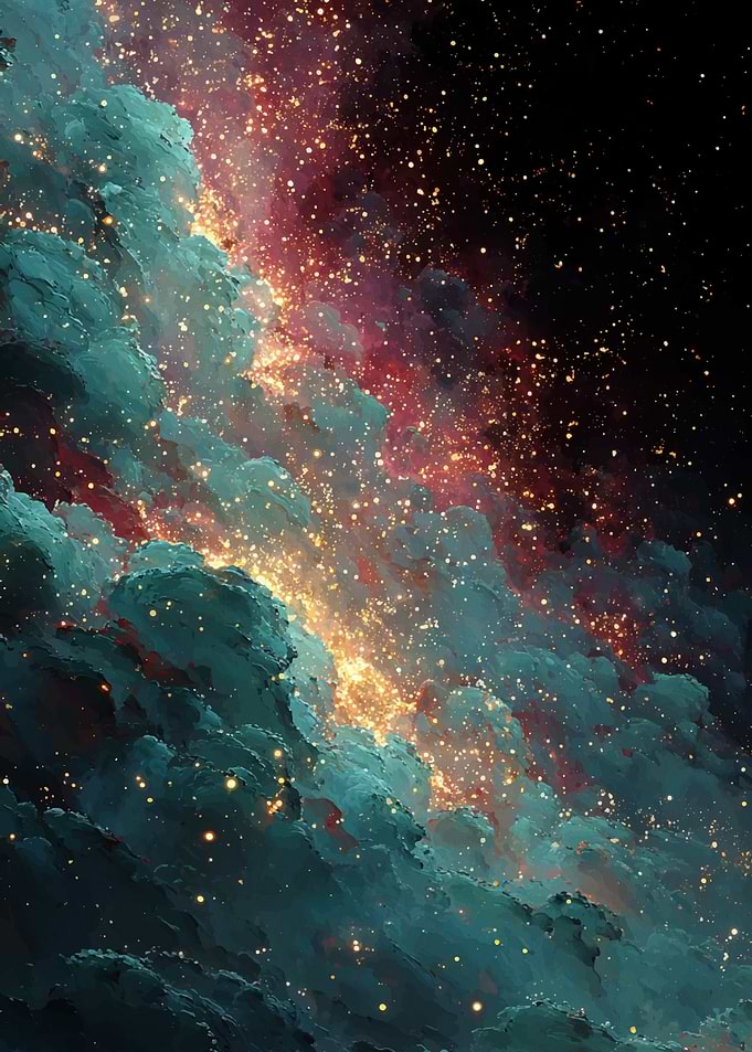 Nebula Cloudscape with Golden Lights
