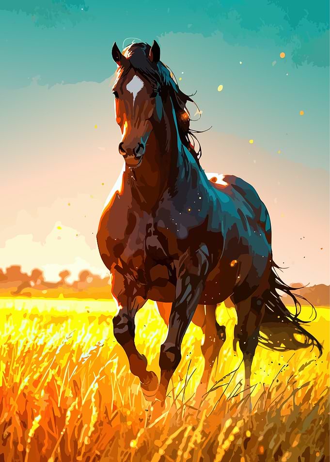 Running Horse in Golden Field
