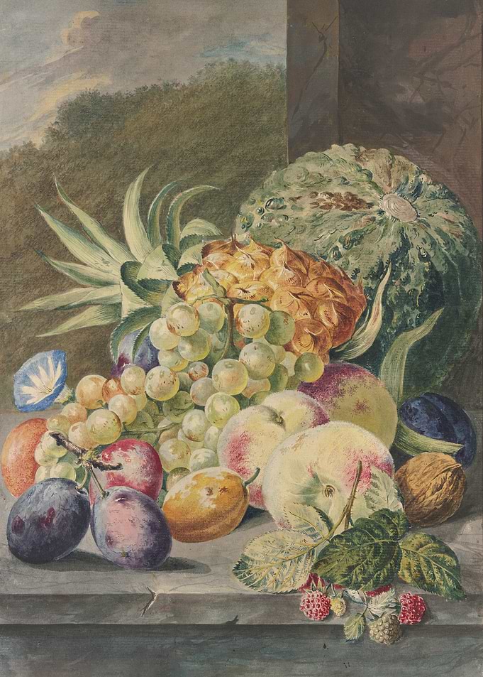 Still Life with Fruit and Landscape