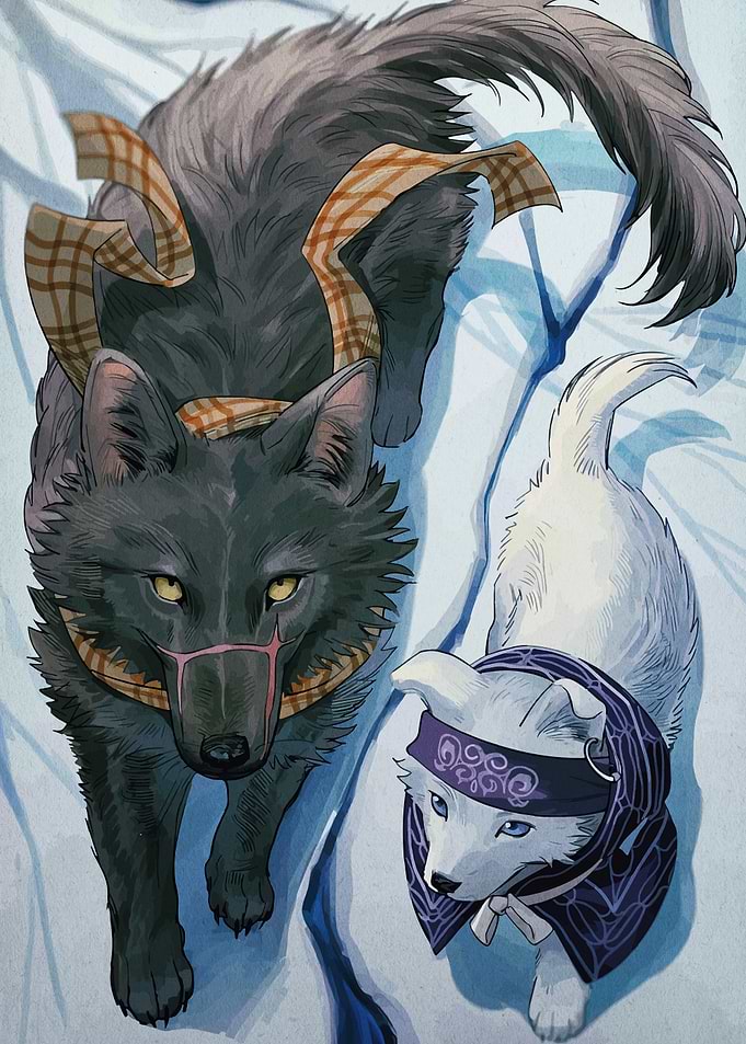 Wolves with Headwear in Snowy Landscape