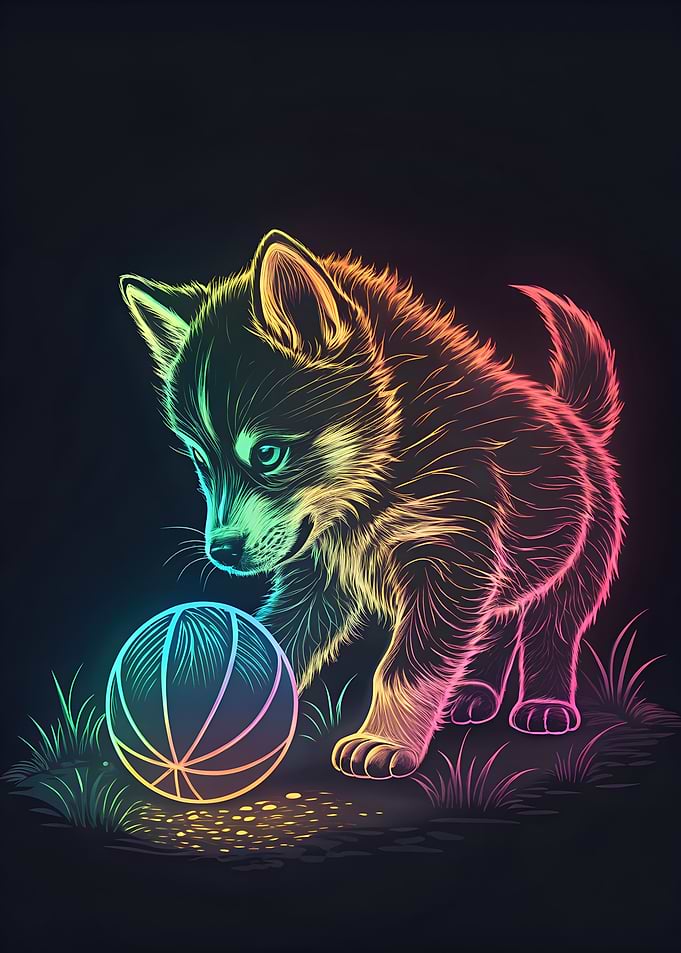 Neon Puppy with Basketball