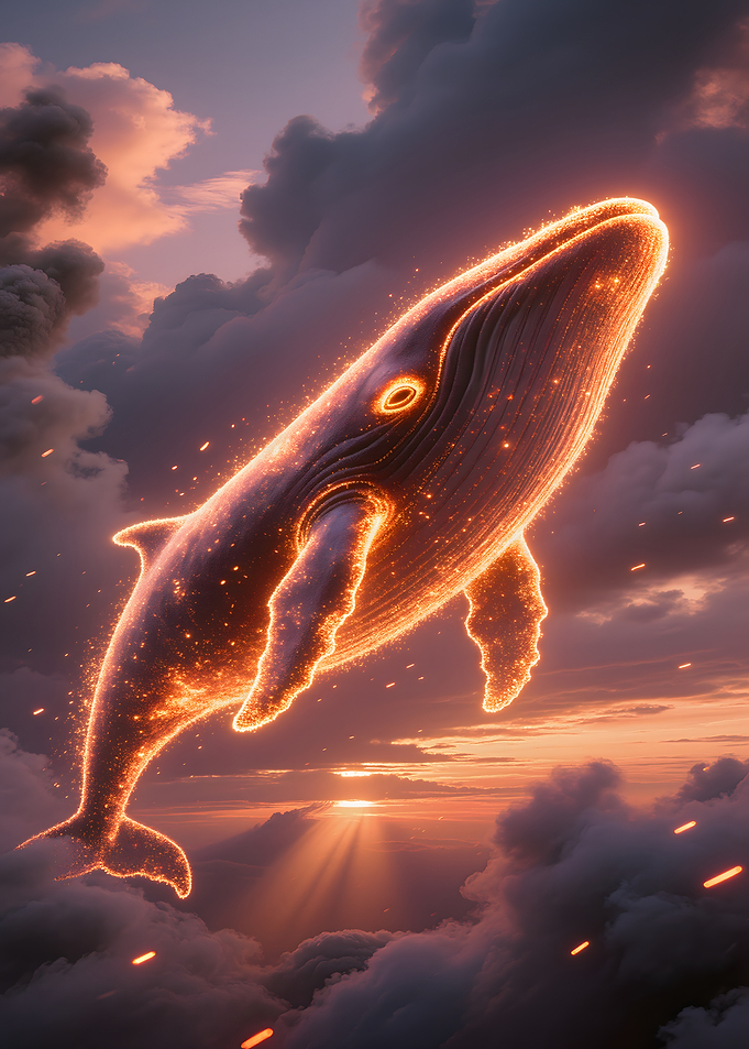 Glowing Whale in Cloudy Sunset Sky