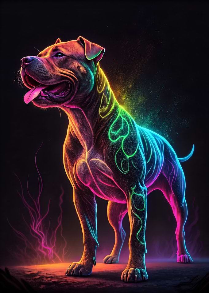 Neon Pitbull Dog Portrait
