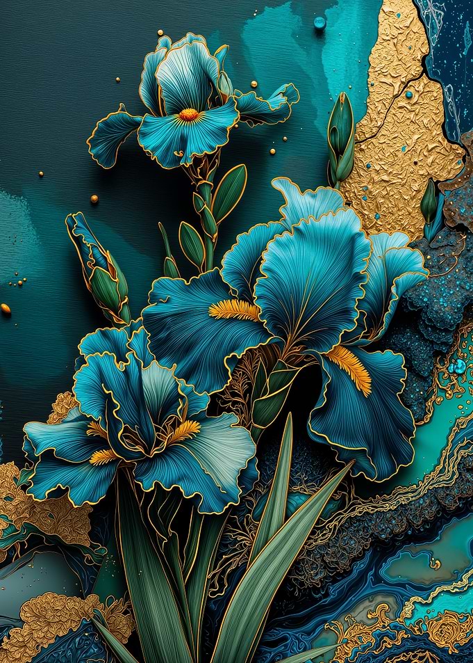 Teal Gold Regal Irises