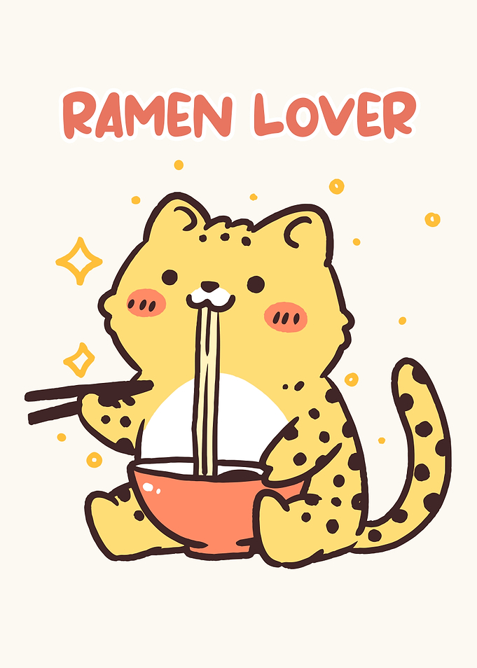 Cute Cheetah Ramen Lover Illustration