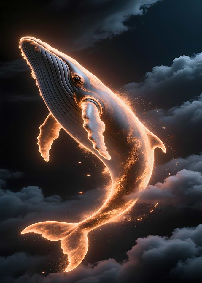 Glowing Whale in Cloudy Sky