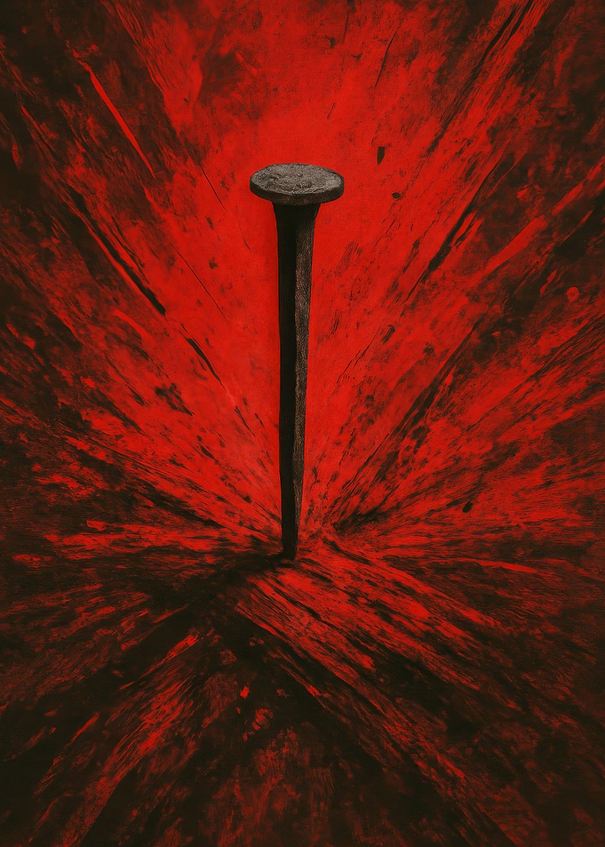 Nail on Red Abstract Background