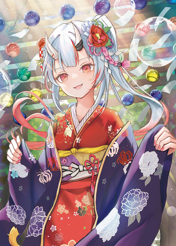 Anime Girl in Kimono with Horns