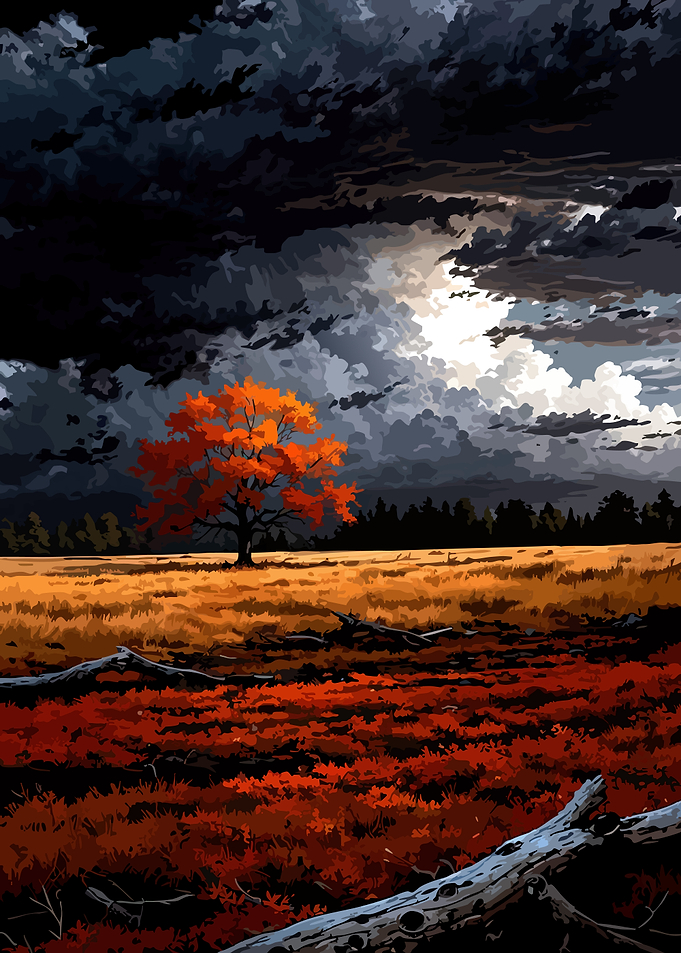 Autumnal Tree Under Stormy Sky