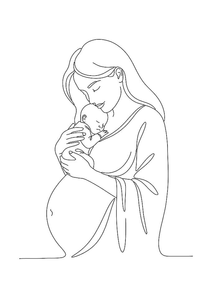 Pregnant Woman Holding Baby Line Art