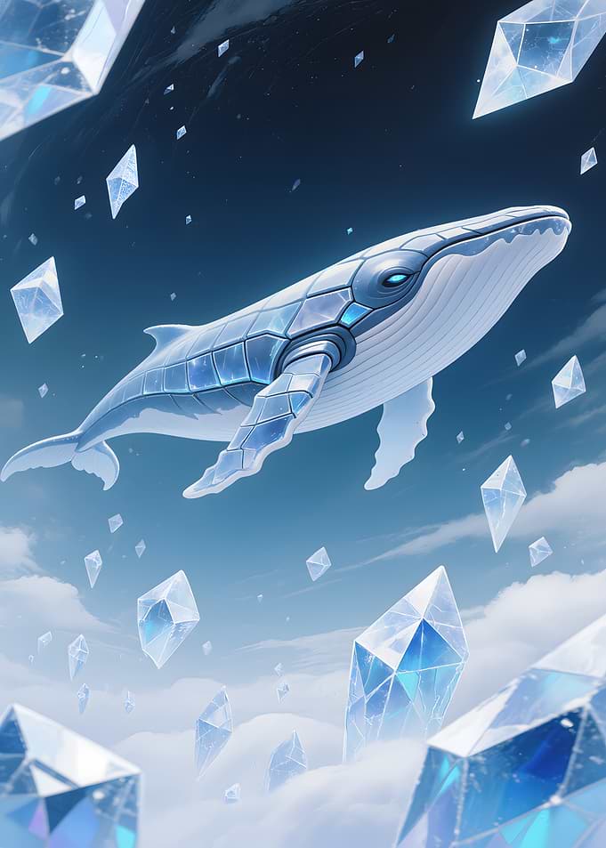 Crystal Whale in Cloudy Sky