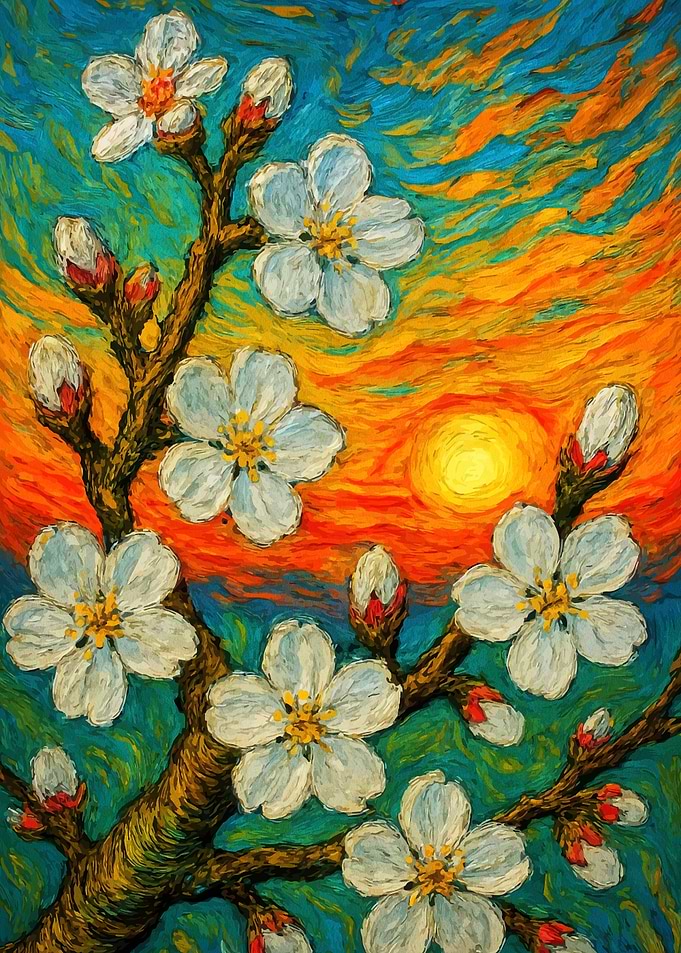 Blossom Branch at Sunset Painting