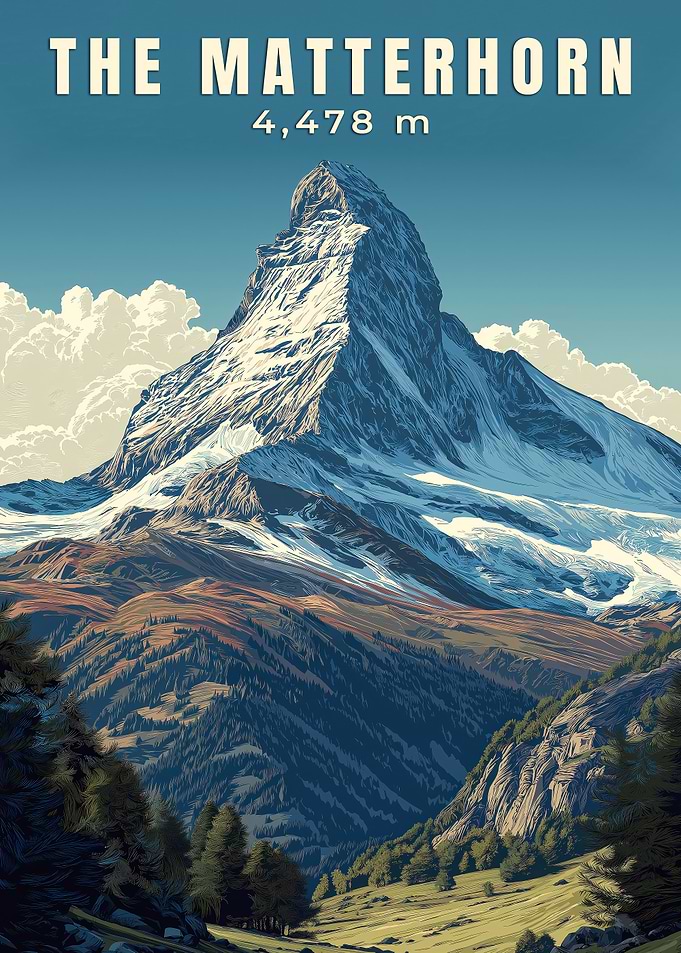 The Matterhorn — Vintage Travel Poster & Swiss Alps Alpine Poster for Wall Art
