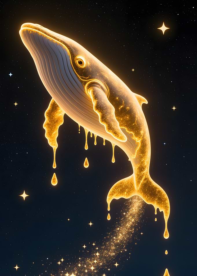 Golden Whale in Starry Sky