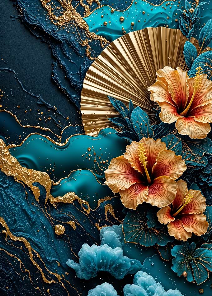 Teal Gold Hibiscus Flower