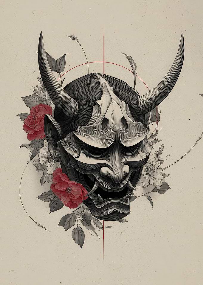 Hannya Mask with Floral Accents