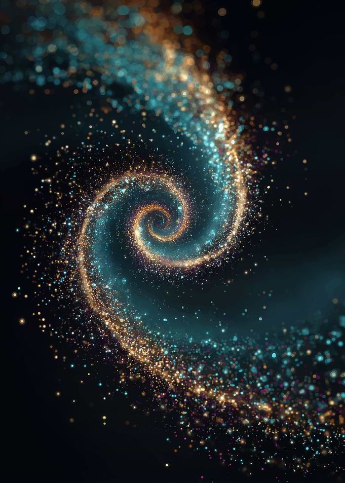 Swirling Galaxy of Teal and Gold