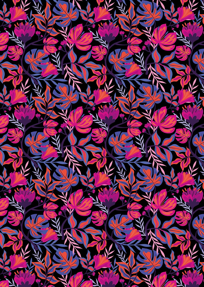 Floral Pattern with Pink and Blue