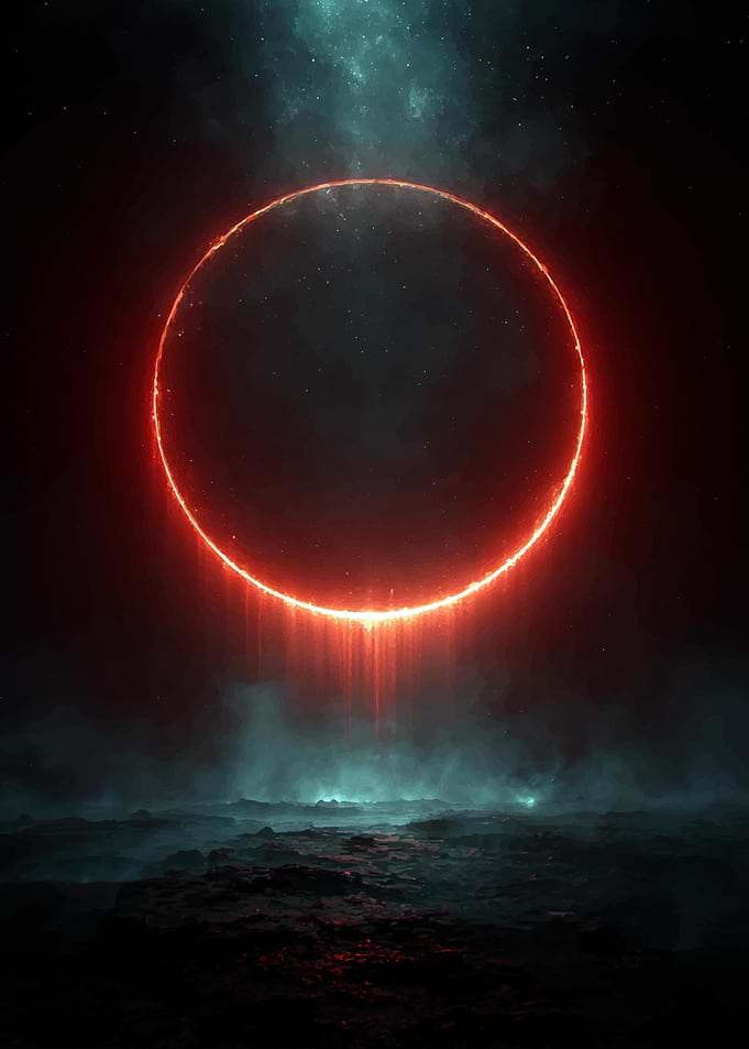 Fiery Ring in Dark Landscape