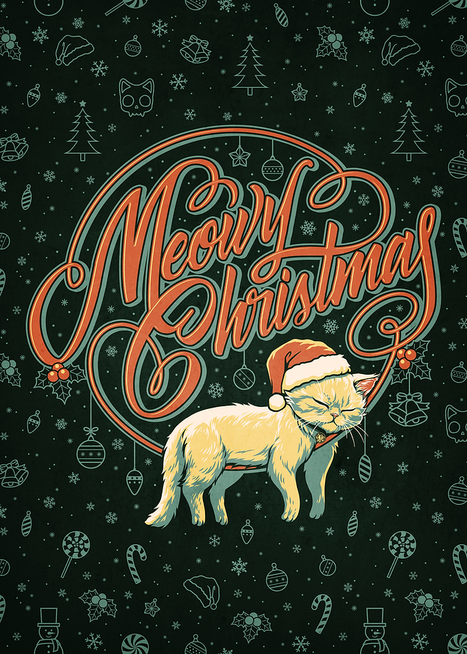 Meowy Christmas Cat Holiday Illustration
