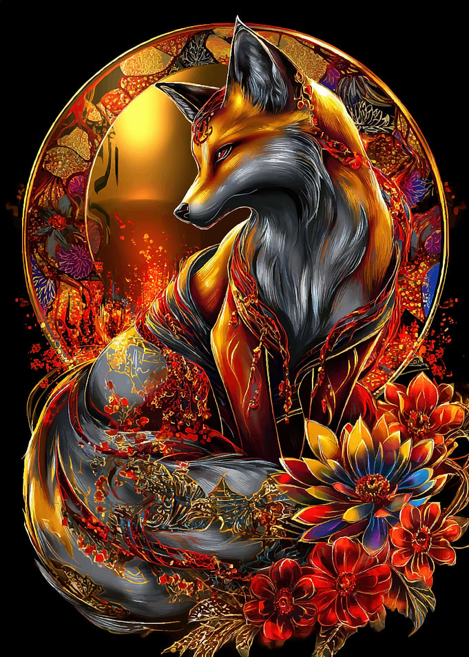 Ornate Fox with Floral Accents