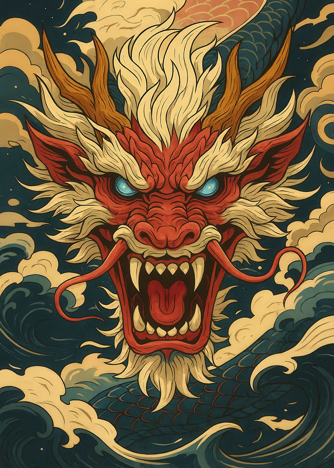Red and Gold Dragon Illustration