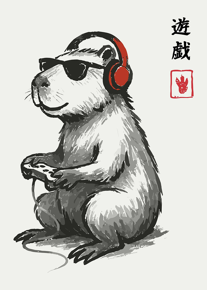 Capybara Gamer with Headphones and Controller