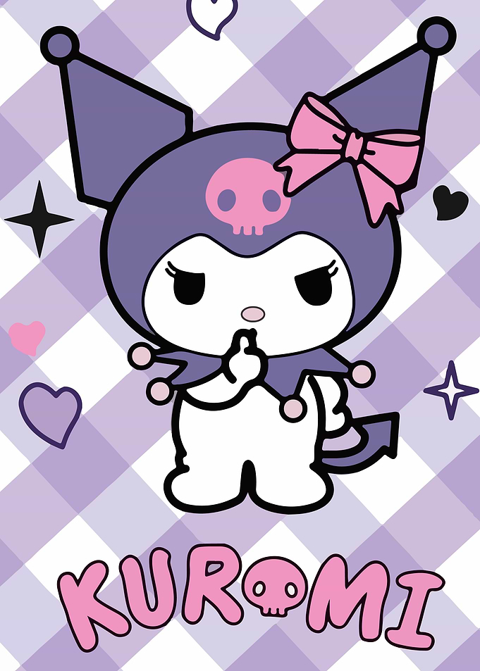 Kuromi Illustration with Plaid Background
