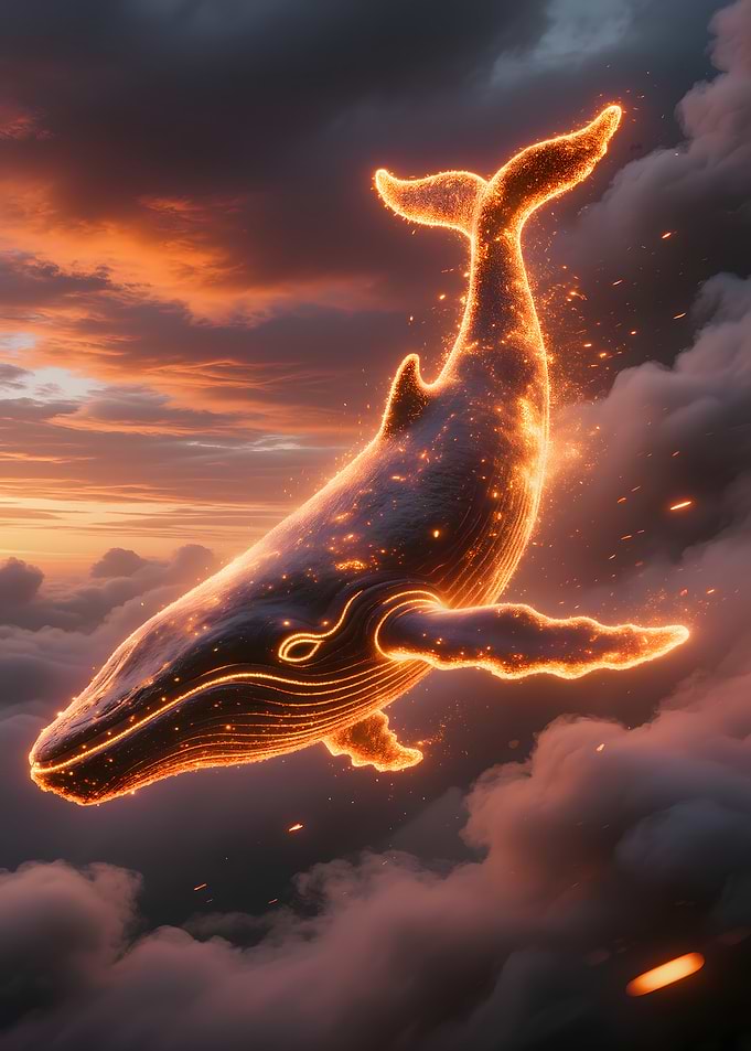 Glowing Whale in Cloudy Sky