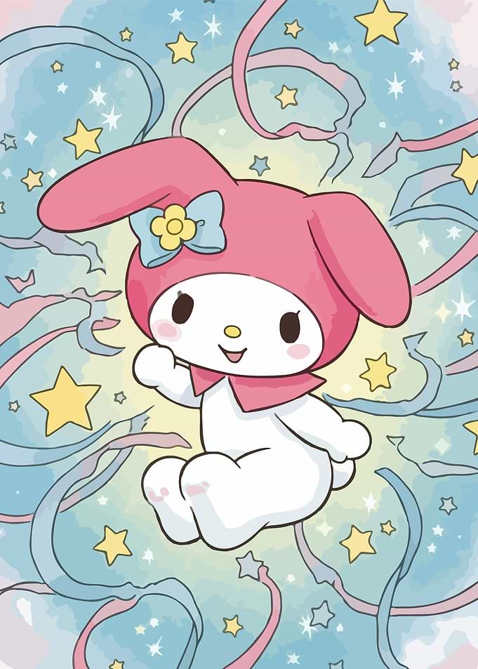 My Melody Illustration with Stars and Ribbons