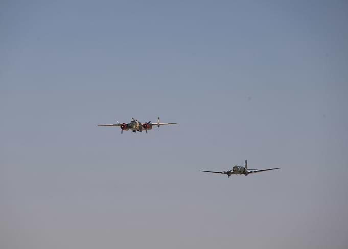 B-25 Mitchell and C-47 Skytrain Flying In Formation