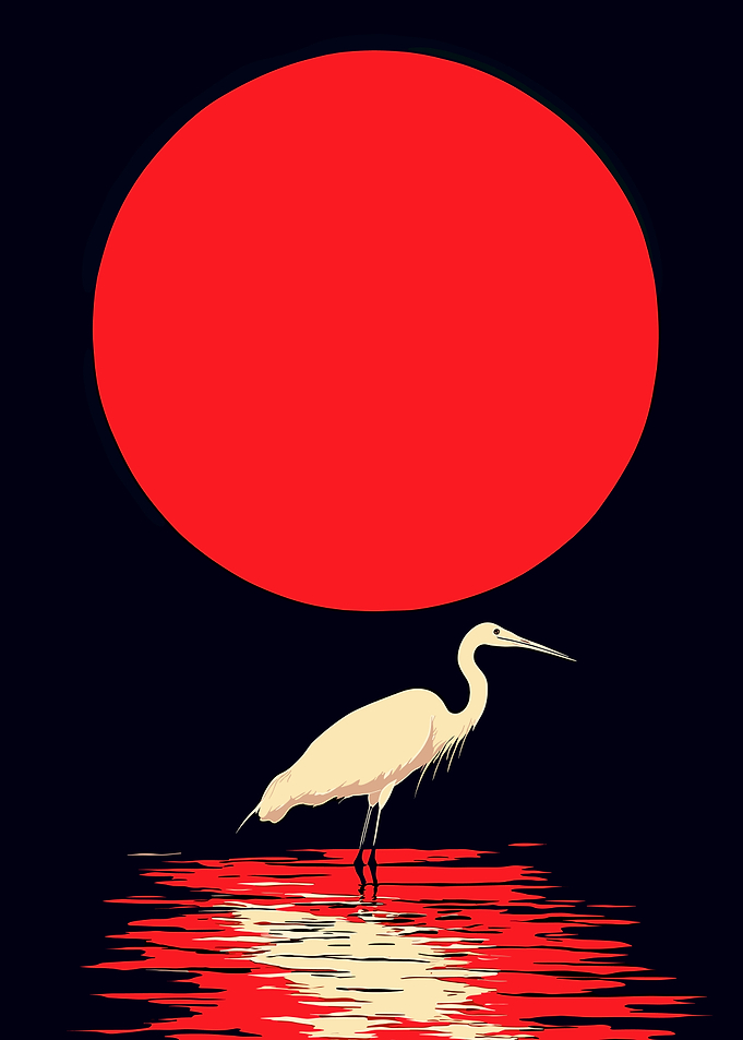 Heron and Red Sun