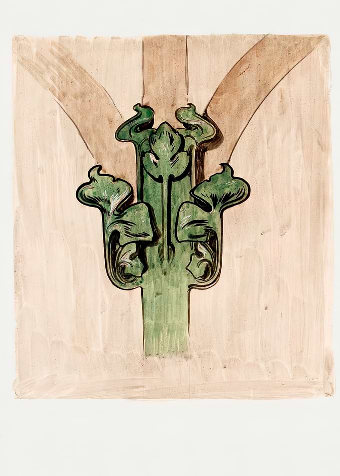 Green Floral Art Nouveau Design, alphonse mucha art