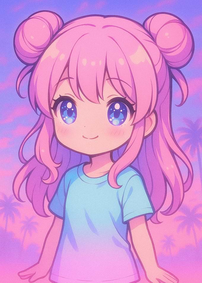 Anime Girl with Pink Hair Buns