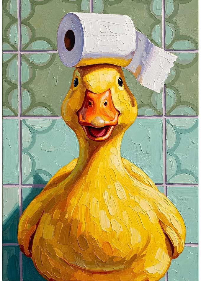 Duck with Toilet Paper on Head