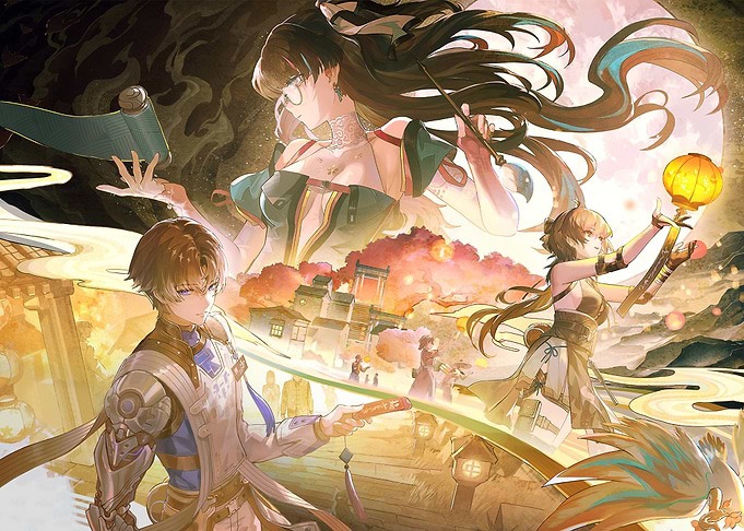 Wuthering Waves Characters with Lanterns and Scrolls