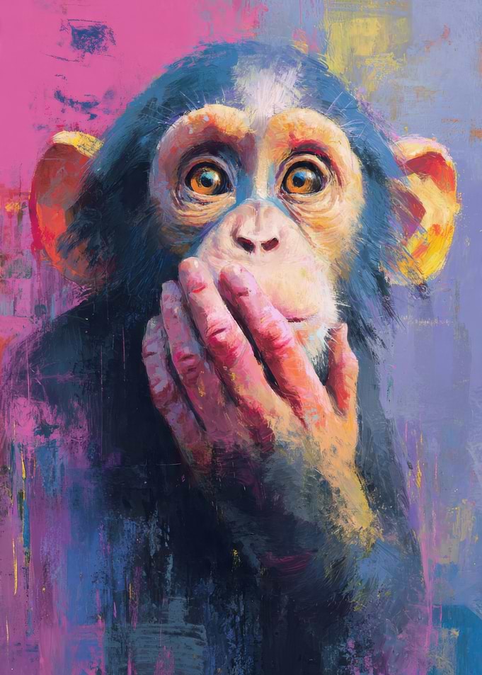 Chimpanzee with Hand Over Mouth Painting