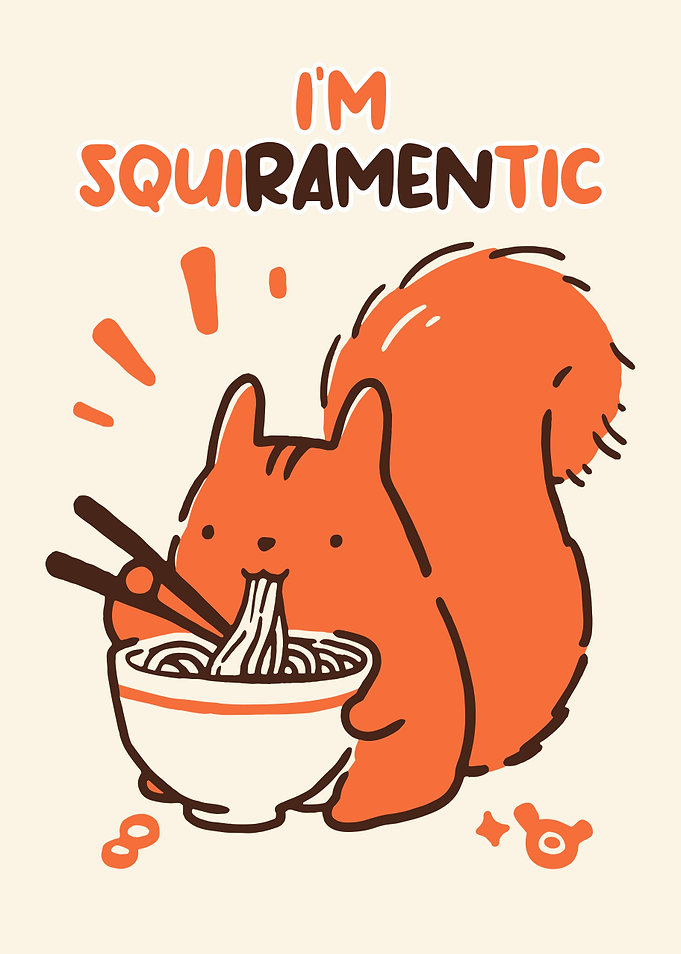 Squirrel Eating Ramen Cartoon Illustration