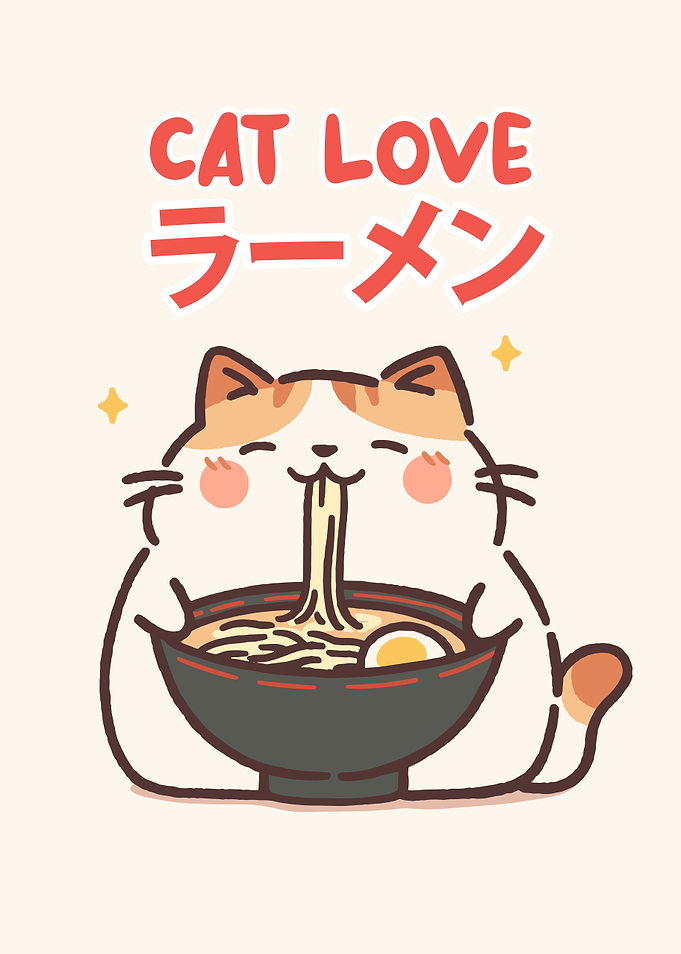 Cat Love Ramen Illustration