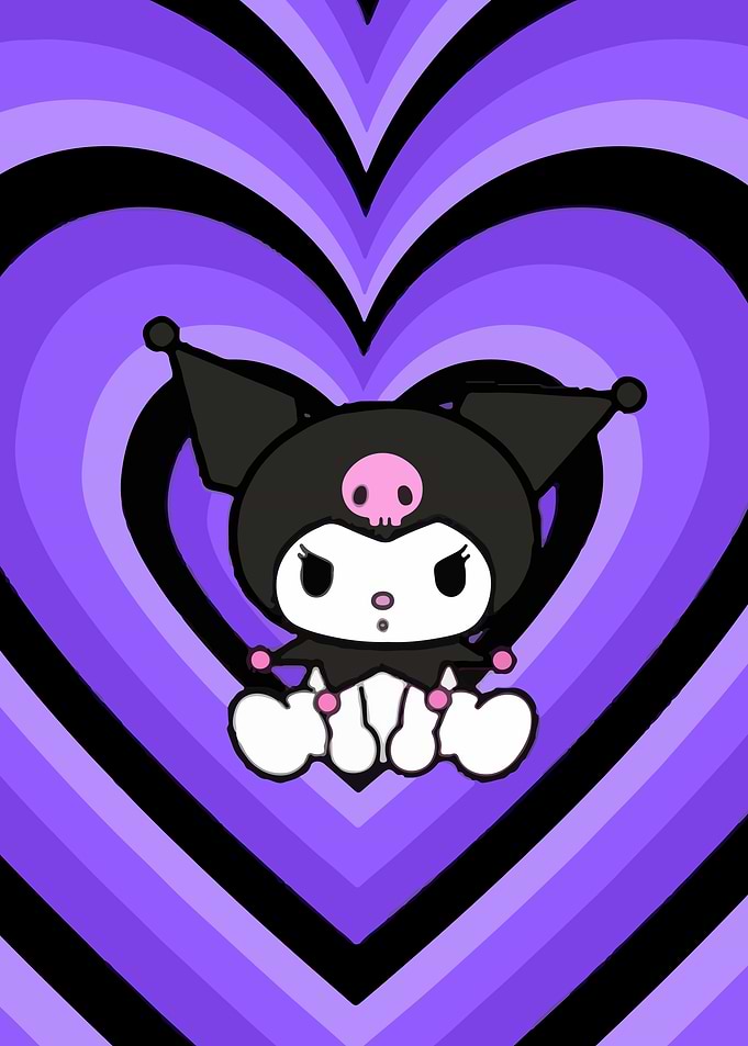 Kuromi with Purple Heart Background