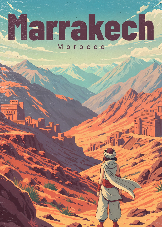 Girl Overlooking Atlas Mountains in Pastel Dawn