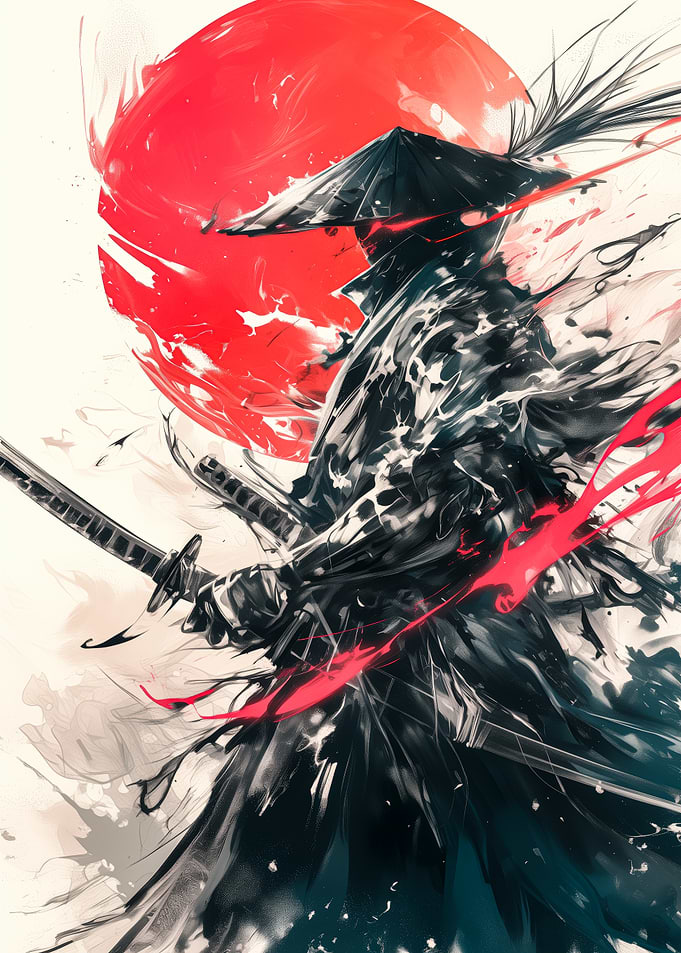 Samurai Warrior with Rising Sun