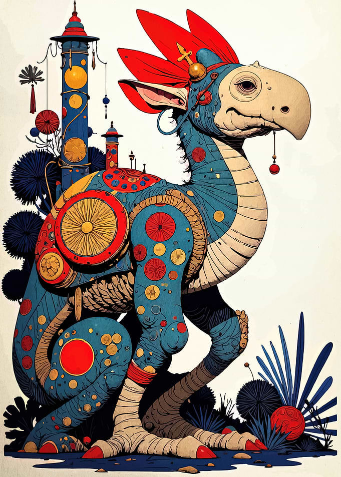 Whimsical Blue Creature with Red Accents