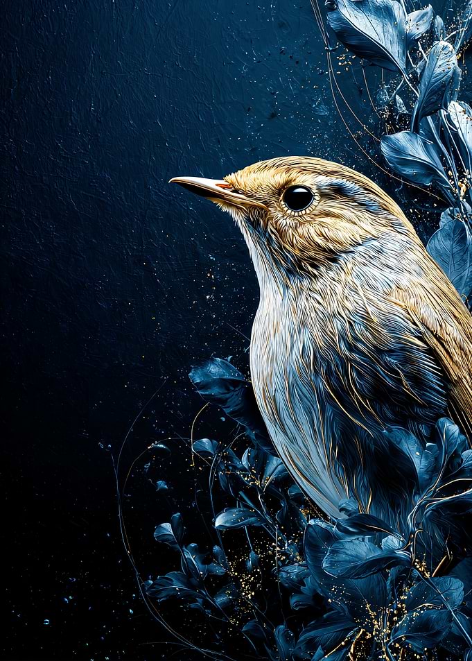 Elegant Bird Portrait with Floral Accents