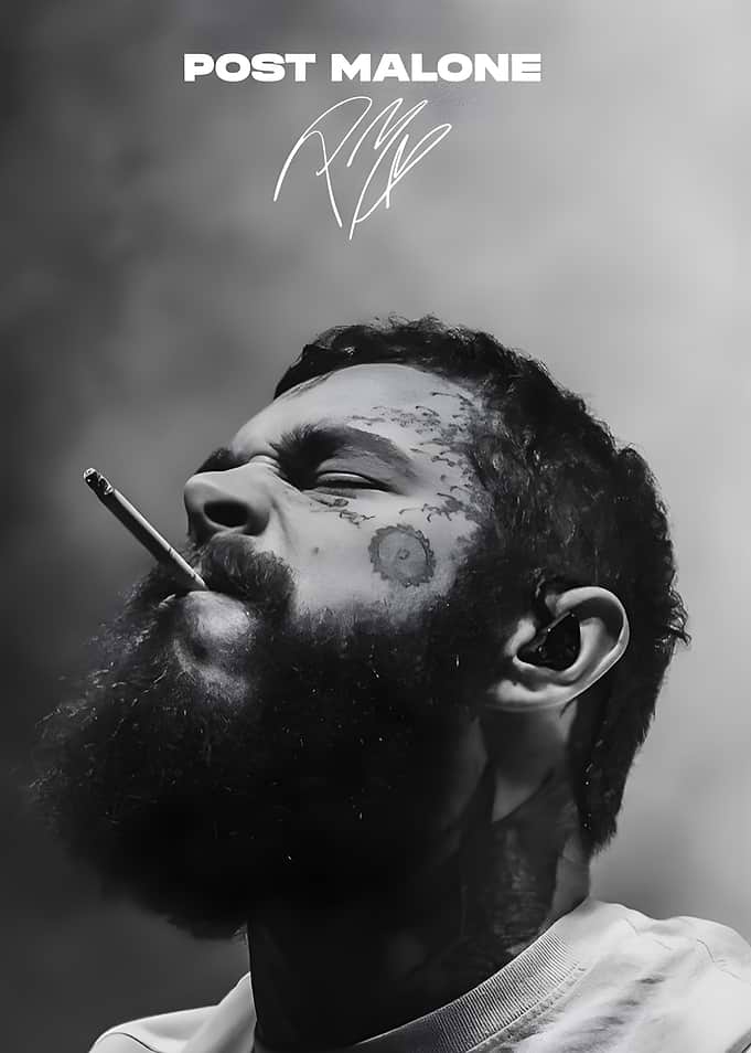Post Malone Black and White Portrait