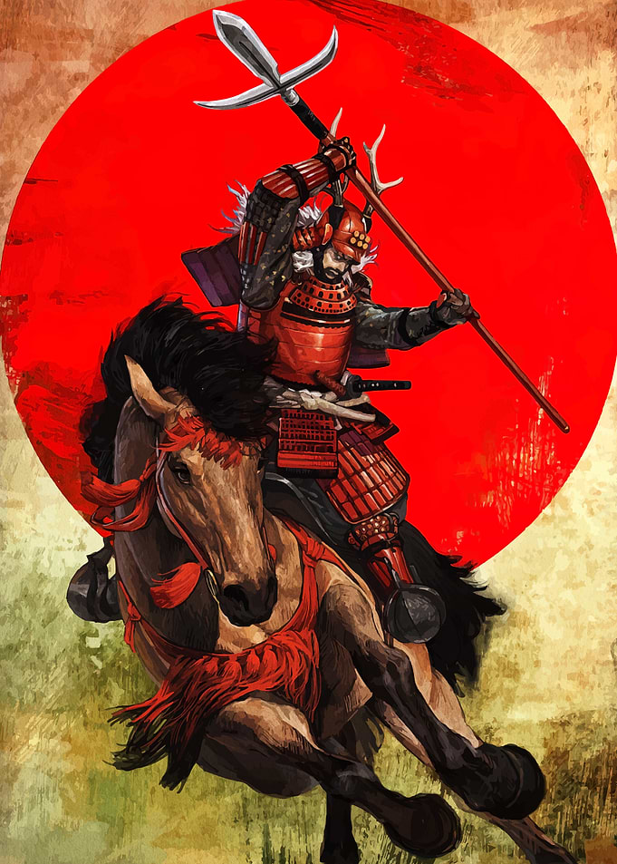 Samurai Warrior on Horseback with Naginata