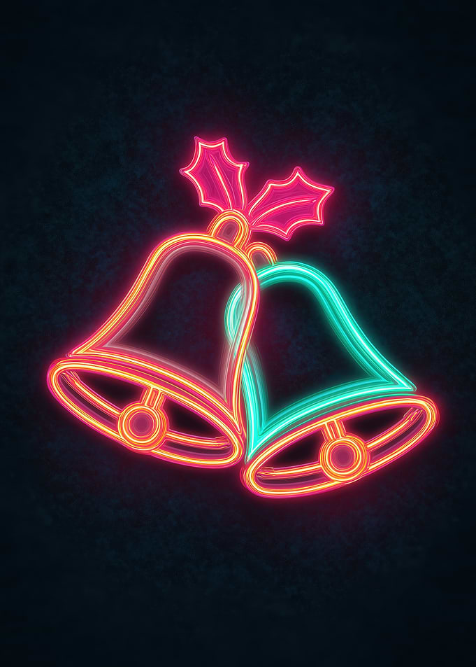 Neon Christmas Bells with Holly