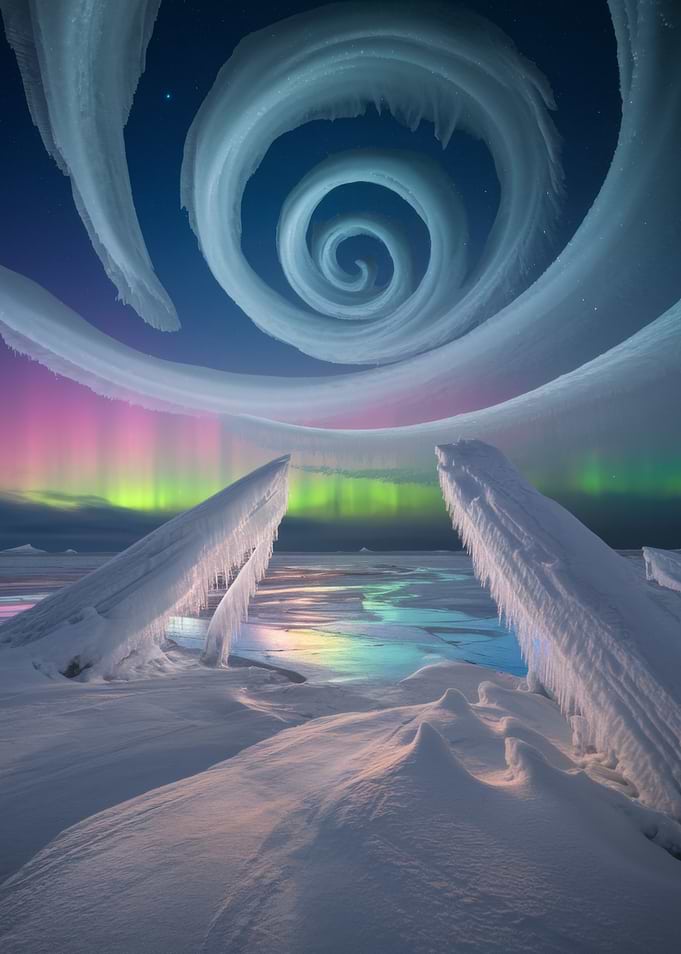 Arctic Aurora with Ice Formations