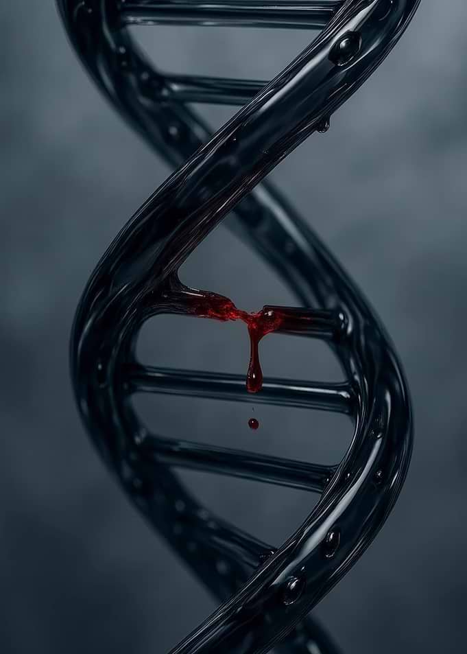 Damaged DNA strand with blood