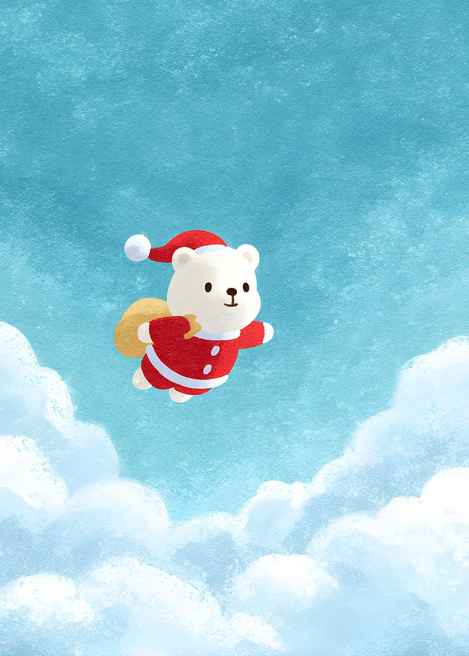 Christmas Bear Flying in the Sky